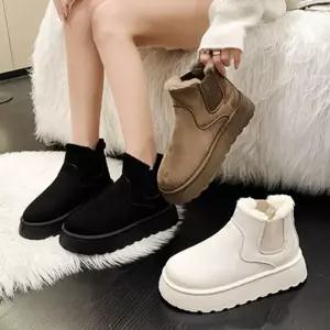 베리슈 여성 5cm 통굽 키높이 스웨이드 털부츠 방한화 숏 앵클 발목 양털 퍼 털신 털신발어그부츠