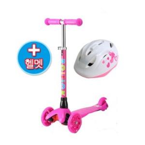 롤릭 초간편 3단계 높낮이조절 자가발전 LED 휠 탈착식 스쿠터 킥보드 헬멧 세트_핑크