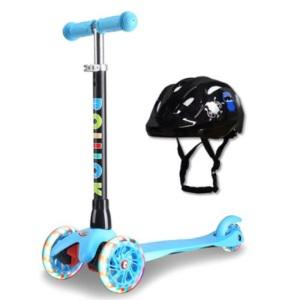 롤릭 초간편 3단계 높낮이조절 자가발전 LED 휠 탈착식 스쿠터 킥보드 헬멧 세트_블루