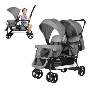 쌍둥이 트윈 경량 유모차 고무 2인용 회색 접이식