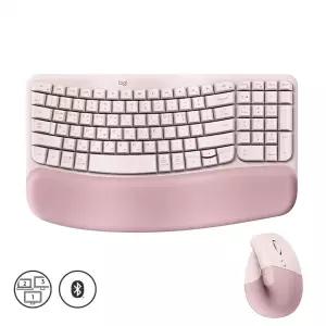 키스킨+장패드+사은품 로지텍 WAVE KEYS + LIFT 리프트 버티컬 마우스 키보드 콤보 로즈핑크