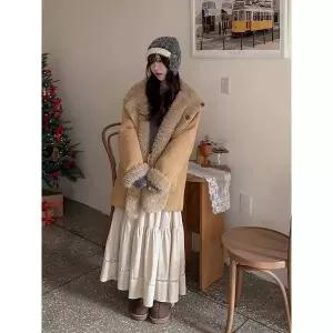 [엘루이즈] 무르드 하이넥 투웨이 카라 스웨이드 퍼 리버시블 자켓