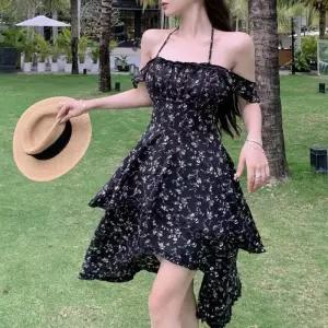 잔플라워 하객원피스 프릴 나시원피스 반팔원피스 언발란스 린넨원피스