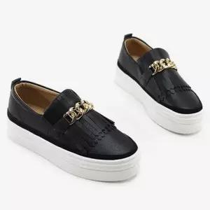 골드체인 테슬장식 여성 슬립온 단화 키높이 캐주얼화 WF05E87