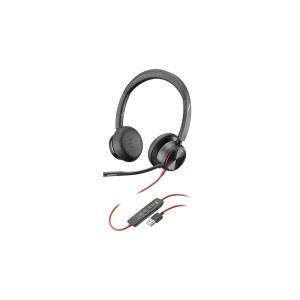 폴리 - 블랙와이어 8225 유선 헤드셋, 붐 마이크(플랜트 ) 듀얼 이어(스테레오) 컴퓨터 헤드셋 PC/Mac에 연결할 수 있는 USB-A 액티브 노이즈 캔슬링 팀, 줌 등과 함께 작동합니다