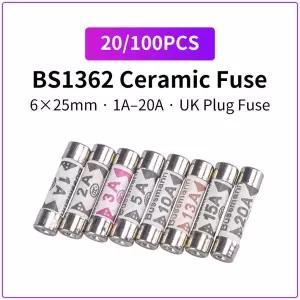 20100개 BS1362 6x25mm 영국식 세라믹 퓨즈 1A 2A 3A 5A 10A 13A 15A 20A 가정용 주전원 플러그 카트리지