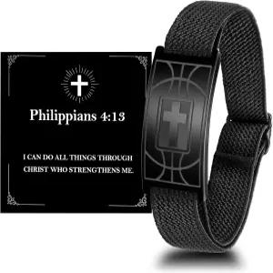 알리슬 야구/축구/축구/농구 크로스 팔찌 선물 탄력 스트랩 스테인리스 스틸 조절 가능 성경 구절 크리스천