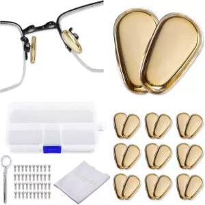 10쌍 실리콘 골든 메탈 코어 안경 코 패드 나사 천 드라이버 액세서리 교체 키트 1개 포함