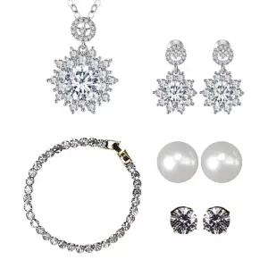 메르베 천연다이아 주얼리 세트 5종 목걸이 팔찌 쥬얼리 진주 큐빅 귀걸이 