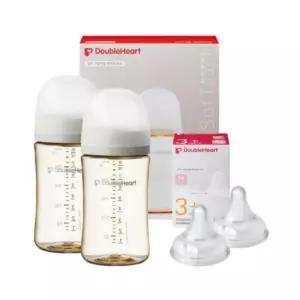 더블하트 수유 젖병 240ml 2개 젖꼭지 M 세트 베이지 BNS