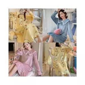 루미나D 여성 극세사 수면 잠옷 원피스 밍크 겨울 홈웨어 파자마