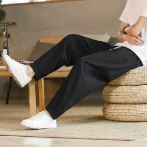 배기 통 바지 남자 허리 밴딩 린넨 9부 팬츠 코디 (WFKN4MM)