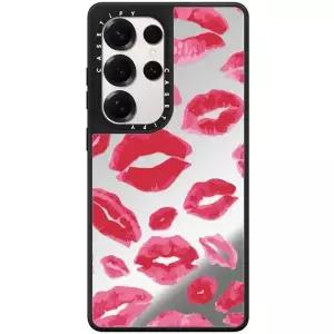 CASETiFY 미러 마그네틱 갤럭시 S25 울트라 케이스 [맥세이프 호환] - 립스틱 키세스 실버 온 블랙