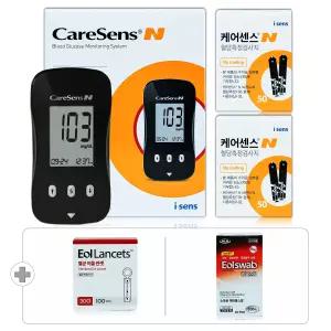 케어센스N 당뇨 검사 혈당측정기 측정지 세트[혈당계+시험지 110매+침110개+솜100매]체크기 검사지