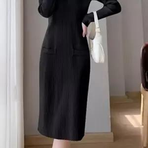 [오노마] ONM 카라 배색 골지 니트 핏 라인 원피스 (S9874086)