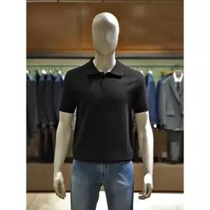 갤러리아 킨록 C/P 조직 반팔 버튼 카라 니트 블랙 (THY91)