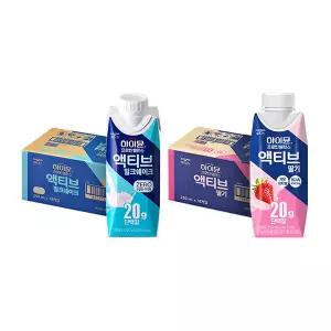 후디스 하이뮨 프로틴 액티브 밀크쉐이크 ZERO 250ml, 18개 +액티브 딸기 250ml, 18개