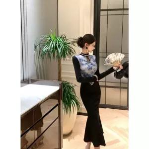 여사친 원피스 빈티지 머메이드 슬림핏 추동 치파오 레이스 플라워 세미 펀칭 프렌치 원픽4