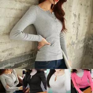 반팔 기본 슬림 단추 골지 긴팔 티셔츠 (WFJSP4B)