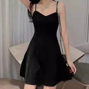 끈 밑단 뷔스티에 슬림 브이넥 데이트룩 민소매 원피스 블랙 캐주얼 여름