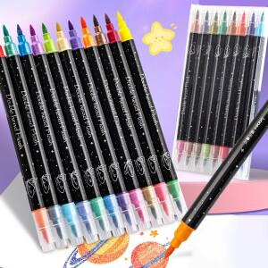 더블 헤드 듀얼 컬러 글리터 마커 펜 핸드 페인팅 브러시 볼드 소프트 펄