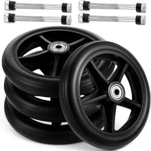 리퀘이 4팩 고무 휠 교체 6인치 솔리드 휠체어 앞바퀴 4축 롤레이터 워커용 미끄럼 방지 워커 캐스터 허브