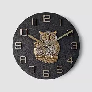 부엉이 블랙 무타공 거실 인테리어 무소음 벽시계 (KYR-W98596D)
