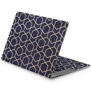 [미국배송] 맥북호환 에어 13 M2 M1 2023 2022 프로 16인치 15인치 14인치 2021년 2020년 우드 프린트 커버 스티커 트랙패드 상단 모자이크 골드 네이비 블루 아트 데코 키보드 터치 바 텍스처와 호환되는 머택 비닐