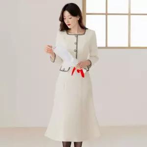 [시크라인] 레미수 배색 머메이드 트위드 원피스