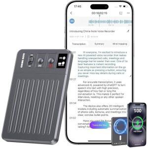 [미국배송] AI 음성 녹음기 - CHATGPT APP 및 웹 컨트롤 121개 언어 무선 충전 회의/통화용 무료 전사 요약 기능이 있는 64GB
