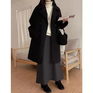 [공구우먼] 트러스 더블버튼 누빔 롱 울 코트 [2온스] 85886 빅사이즈 여성의류