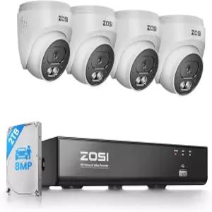 ZOSI C220 4K 8MP 8CH POE NVR 카메라 시스템(16CH 확장 가능) 실내외 PoE IP 돔 4대 AI 인체/차량/얼굴