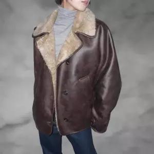 [다잇템] 여성 카라 레더 남성 퍼안감 박시핏 무스탕 통소매 재킷