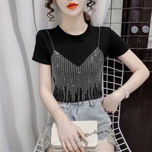 티셔츠 바 라인 1089블랙 방송댄스 슬림 댄스복 반팔 상의