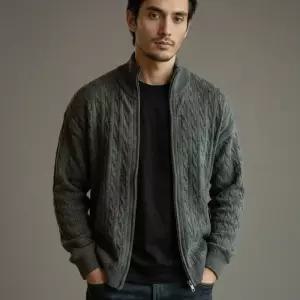 하이넥 화이트블럭9 30대 남성 남자봄코디 니트가디건 집업니트 집업가디건 그레이