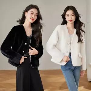 여성용 모피 코트 램스울 추동 뽀글이 퍼 일체형 에코 밍크 상의 KS4