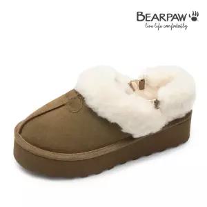 [롯데백화점]베어파우 ELISA 여성 양털 플랫폼 탈부착 밴딩 슬리퍼 K2691002PD-W 카멜 4.5센치.