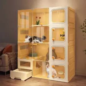 고양이 아파트 반투명 호텔 원목 별장 인테리어 편안한 조립식 빌라 냥이집