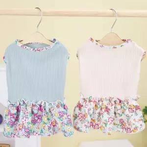 골지 원단 플라워 패턴 포인트 원피스 예쁜 강아지옷