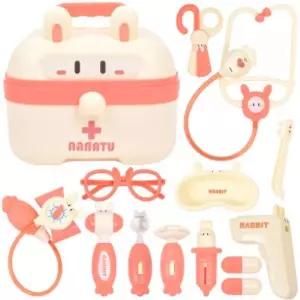 토끼 가방 보관함 작동 병원놀이 세트 분홍 rx-698a 청진기 어린이집 유치원 교재 교구 키트 동물 진료 진