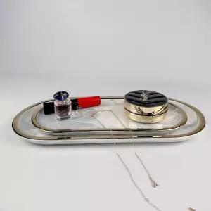 고급 세라믹 소품 트레이 정리대 진열대 골드 소형쥬얼리 수납함 선반 립스틱정리함 네일 향수 리빙 장식품