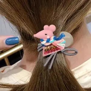 큐빅 목도리 쥐 머리끈 핑크 헤어 고무줄 끈 슈슈 액세서리 악세사리 장식 머리
