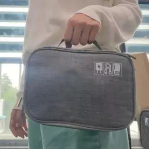 손잡이파우치 대용량 2단 전자기기 파우치 그레이세면가방 여행용 이너백 목욕 실용적인 세면도구 용품 세