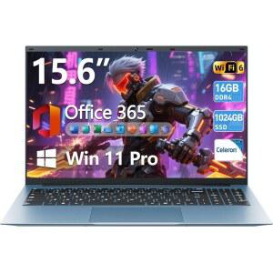 Naclud 15.6인치 노트북, 16GB RAM 1024GB SSD가 탑재된 Windows 11 노트북, Celeron N5100, Office 365, IPS FHD, WiFi 6, 53.2WH 배터리, 180 뷰잉, HDMI, 쿨링 팬, 비즈니스 및 학생용