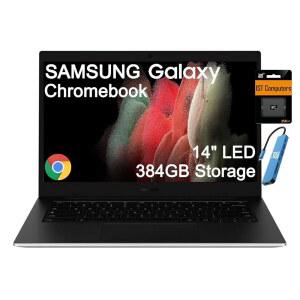 삼성 갤럭시 크롬북 Go 노트북(14인치 LED, 인텔 셀러론 N4500, 384GB 스토리지(128GB eMMC + 256GB SD 카드) 가정 및 학생, 12시간 길이 배터리, 방수 기능, 웹캠, Wi-Fi 6, IST 허브, 크롬 OS