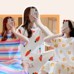 [라일리여성언더웨어] Rly 여성 여름 임산부 반팔 수면 잠옷 면 파자마 롱