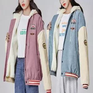 코듀로이 야구잠바 따뜻한 배색 퍼안감 여자 후드점퍼