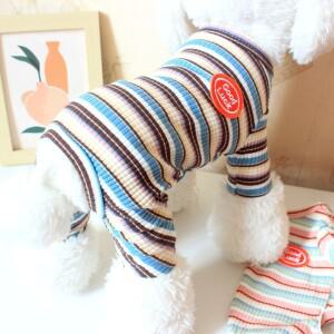 애완 동물 가을 겨울 네발 홈웨어 테디 스트라이프 베이스 셔츠 소형견 고양이 점프수트 파자마 강아지 옷