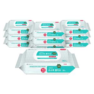 그린핑거 손소독 30매 10개 캡형 물티슈 유한킴벌리