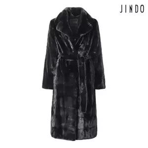 [진도모피][최초가 3,190,000원]진도모피 너치드 카라 밍크 코트 (JFCR01BK)